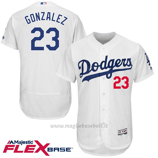 Maglia Baseball Uomo Los Angeles Dodgers Adrian Gonzalez 23 Bianco Flex Base Autentico Collezione Giocatore